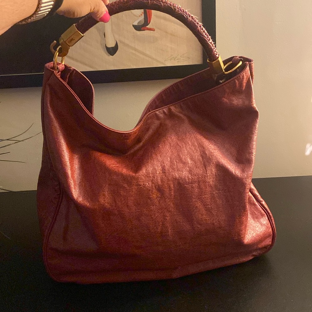 YSL vintage ROADIE tote red leather with gold hardware